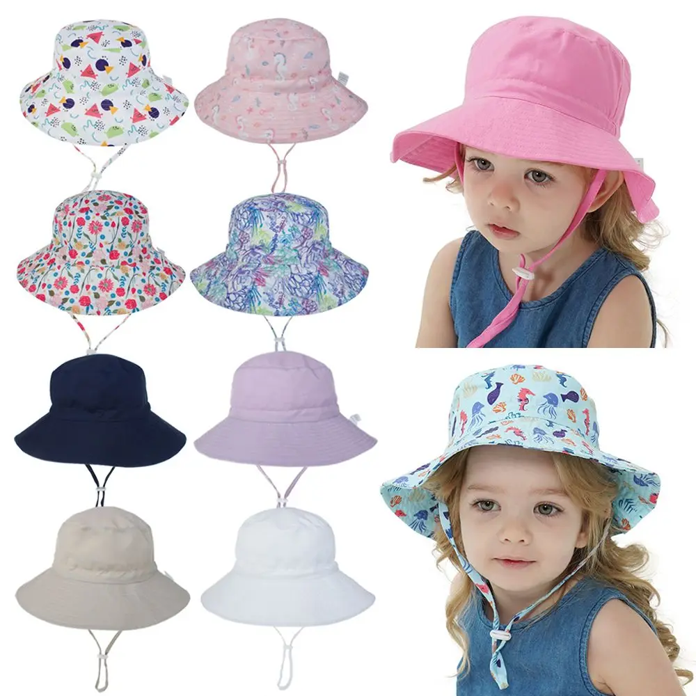 Swimming Hats For 0-8 Years UV Protection Neck Ear Cover Beach Cap with Adjustable Chin Strap Nice Baby Sun Hat Bucket Hat