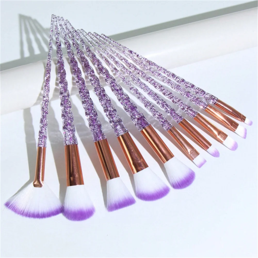 10pcs Makeup Brushes Set Glitter Shinng Crystal Cosmetic Beauty Powder Brush Concealer Eye Shadow Complete Makeup Kit Tool Women