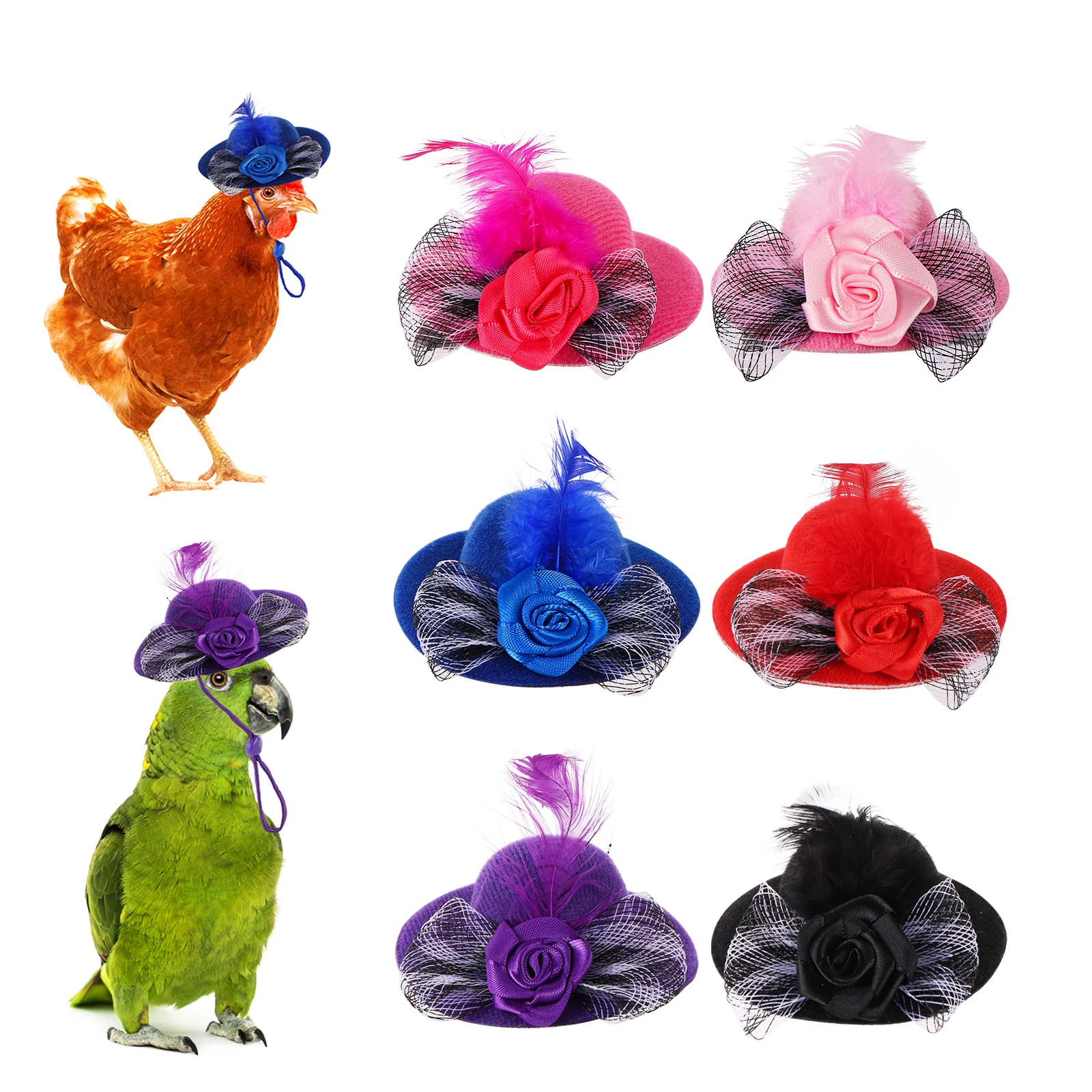 1 Pc Pet Hen Decorative Hat Velvet Large Silk Flower Topper Hamster Lizard Hat Adjustable Parrot Topper Pet Fashion Clothing