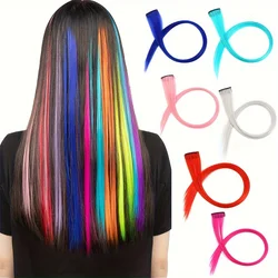 12pcs Colorful Clip In Straight Hair Girls 18 Inch Y2K Multi-Color Straight Hair Hairpieces For Party Halloween Cosplay Hair