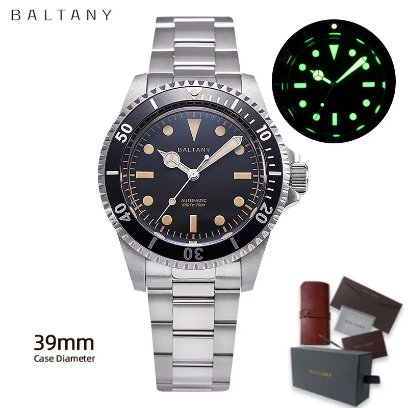 Baltany Retro Business Luxury Men's Watch 39Mm Classic Luminous Sapphire Stainless Steel Bracelet Automatic Waterproof Watches