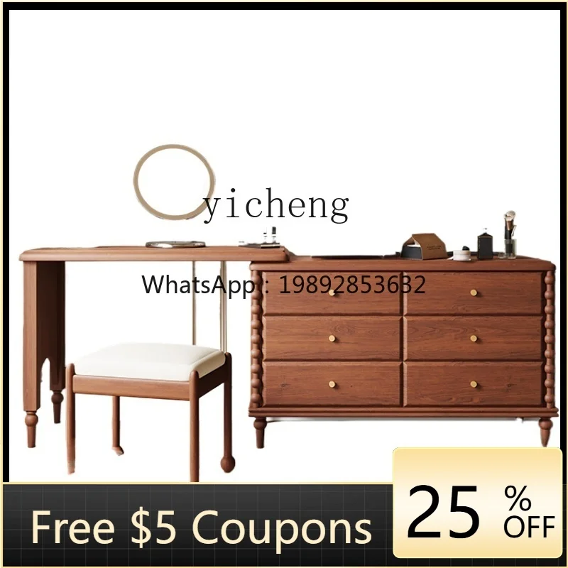 

ZZF Dresser Chest of Drawers Integrated Corner Retractable Makeup Table Bedroom Solid Wood Storage Cabinet