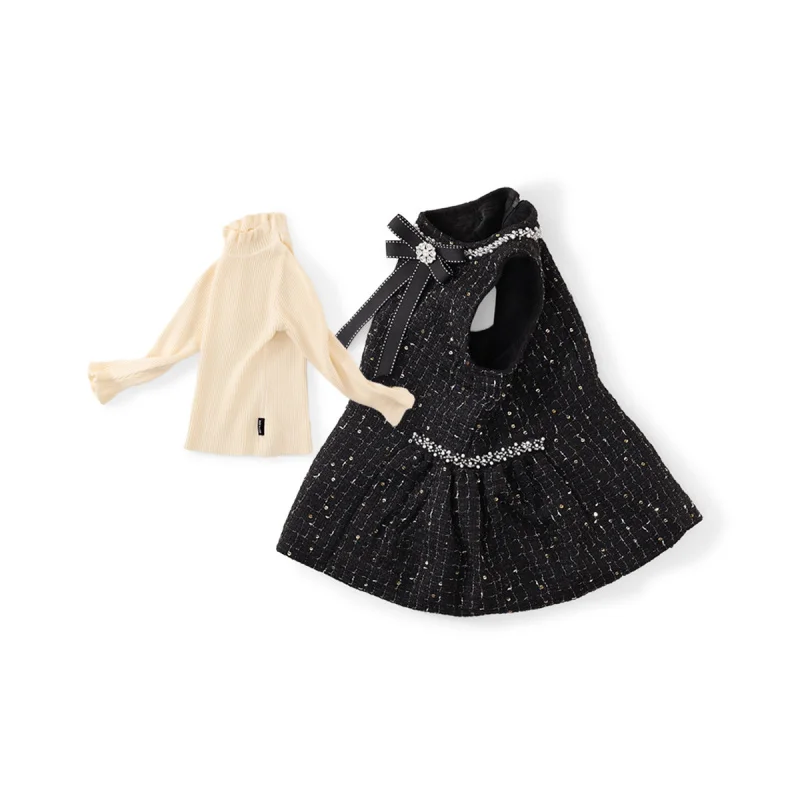 

Girls' Sequin Vest Dress Autumn Winter Black Stylish Children's Fleece Dress Elegant Dress
