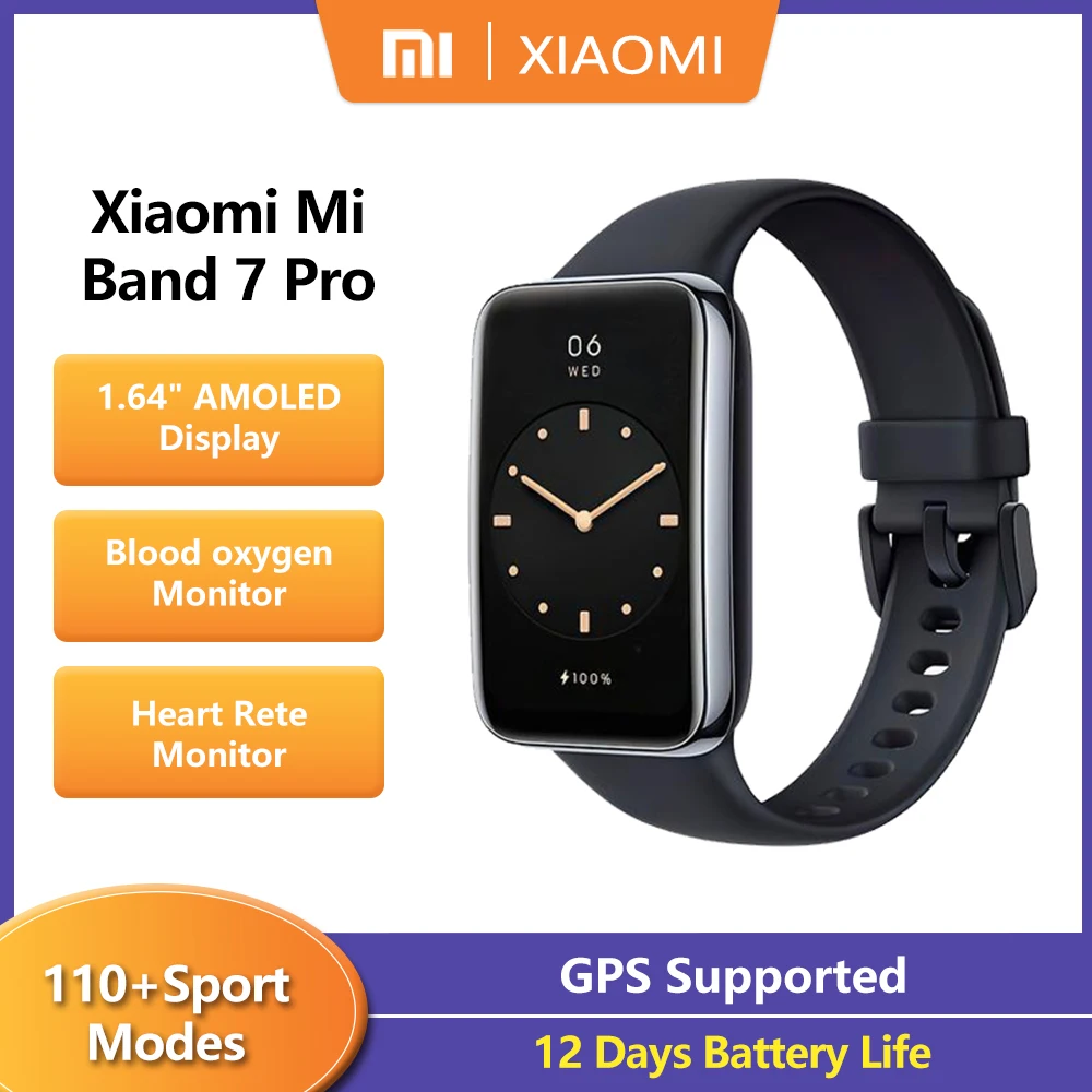 Original Xiaomi Mi Band 7 Pro AMOLED Curved Screen GPS Blood Oxygen Fitness Tracker Bracelet 12Day Battery Smart Brand 7 Pro