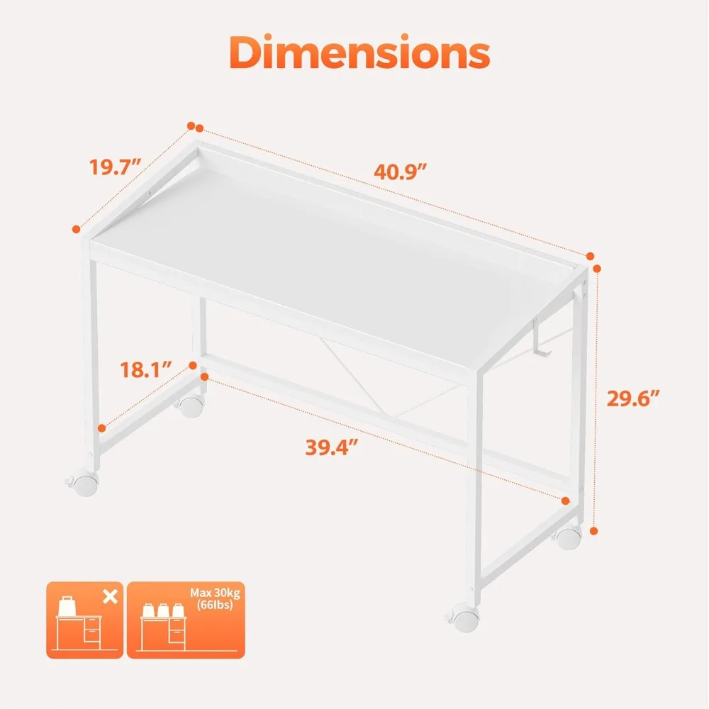 Compact Gaming Desk with Wheels for Small Spaces, Modern Simple Style Home Office and Study Writing Table