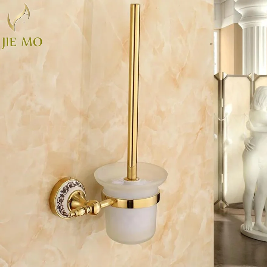 Blue & White Porcelain Bathroom Accessories Brass Gold Toilet Brush Holder,Bathroom Products Construction