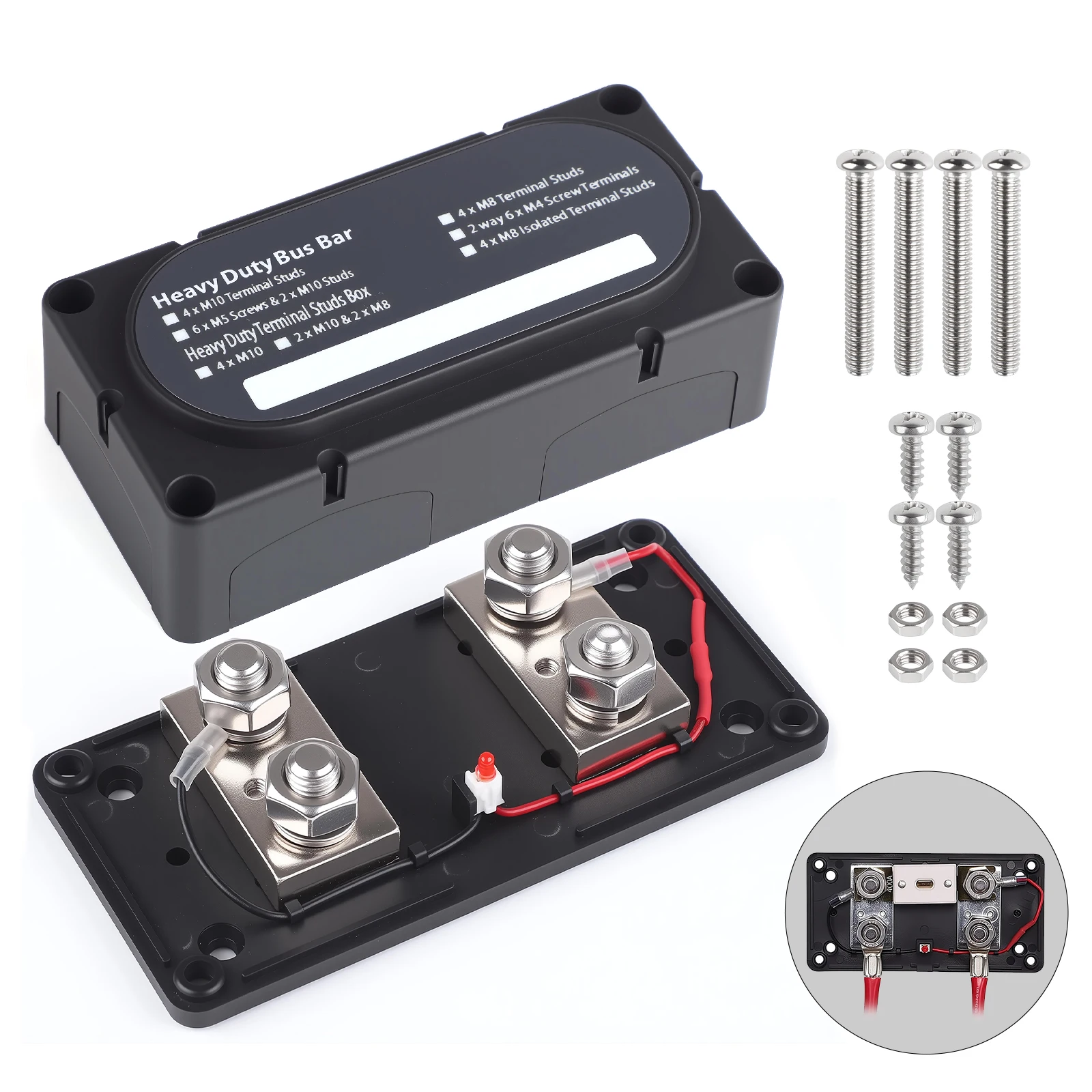 

CNSPEED ANL 35A to 750A Fuse Block Power Distribution Busbar Box with 4X M10(3/8") Terminal Bus Bar Studs for Automobile Boat