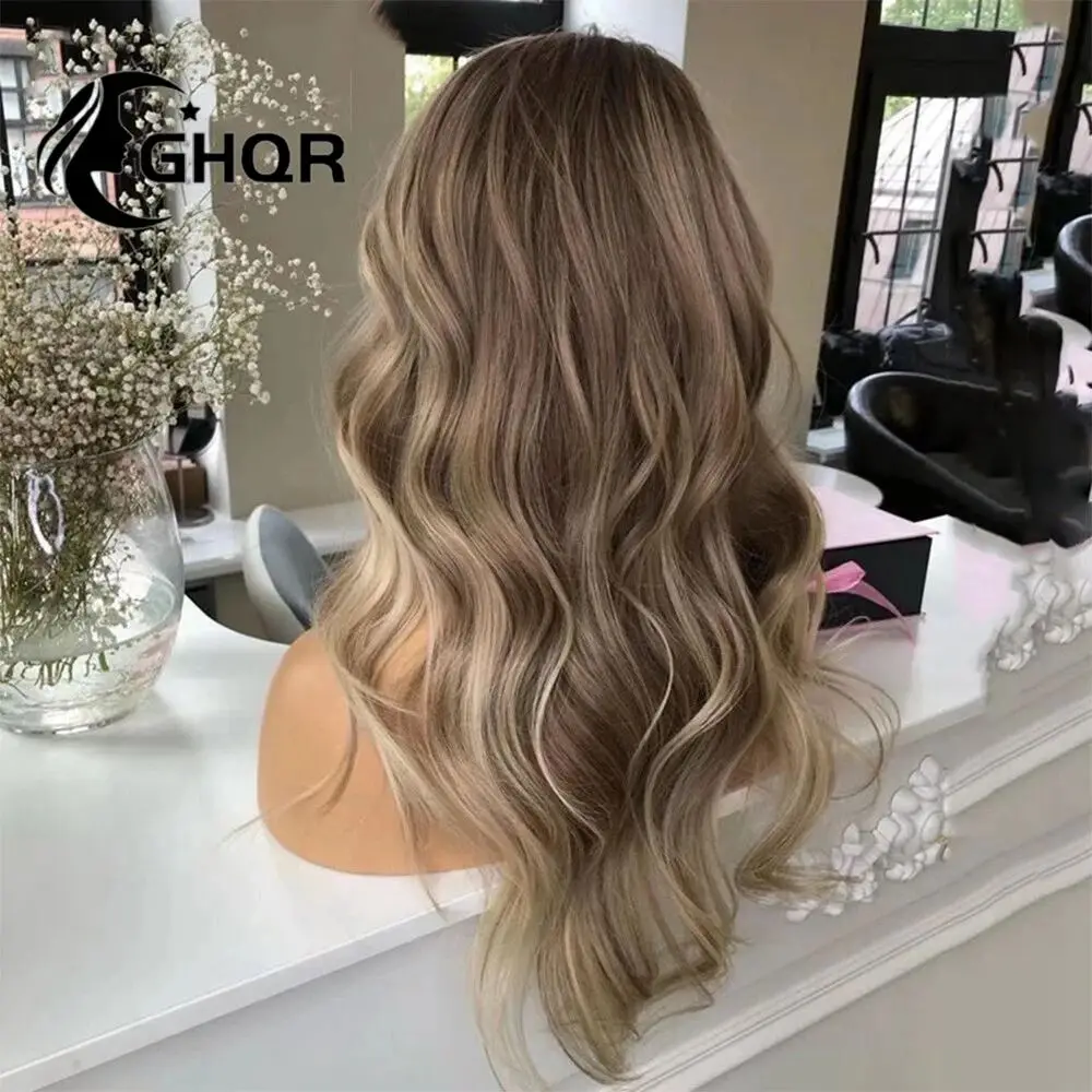 Highlight Human Hair Lace Frontal Wig Brown Ash Blonde full lace Human Hair Wigs Natural Wave Transparent lace Bleached Knows