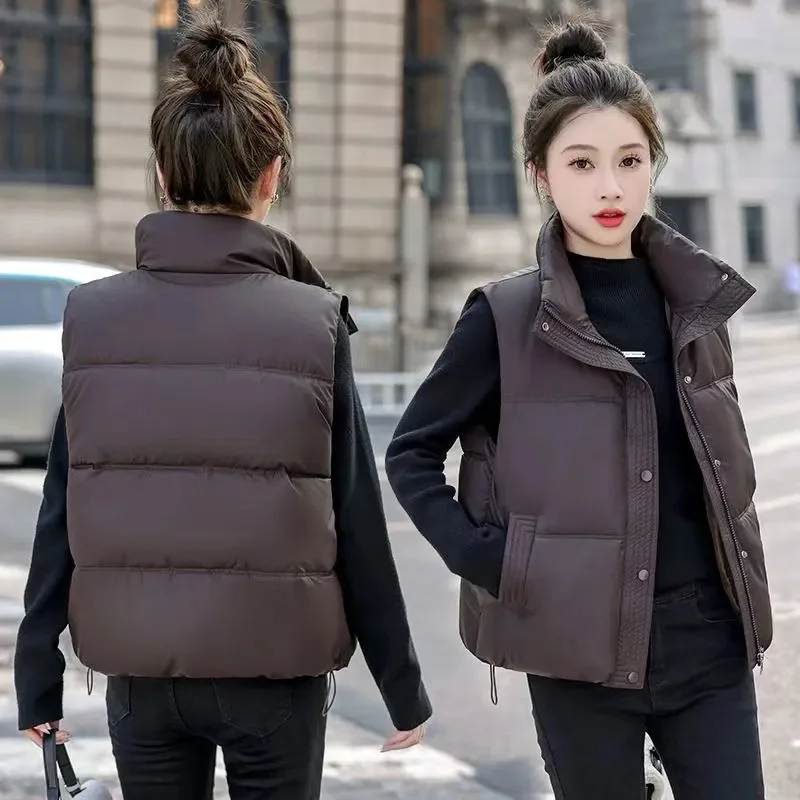 Chaqueta sin mangas para mujer, chaleco holgado acolchado de algodón, abrigo coreano, prendas de vestir exteriores, novedad de otoño e invierno, 2025