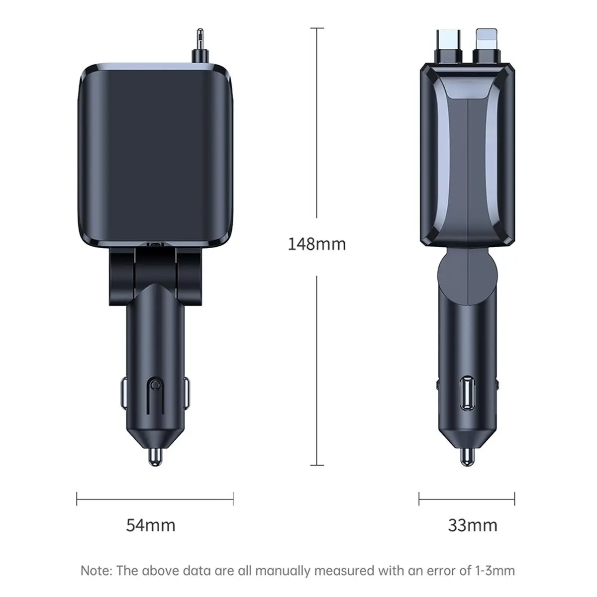 

(ABDH) 4 in 1 Retractable Car Charger 69W Fast Charging USB C Car Charger with 2 Built-in Cables Dual Ports Car Charger Adapter