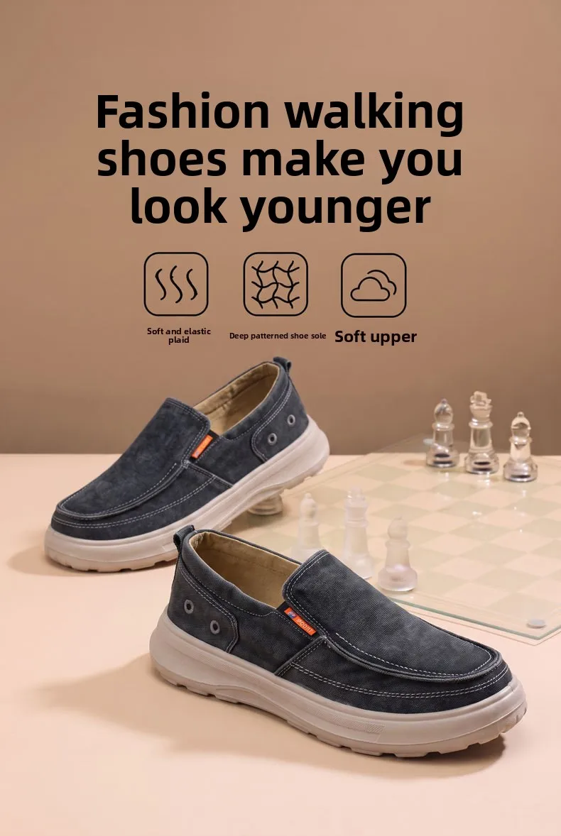 Herren-Slipper aus Canvas, atmungsaktive Loafer aus gewaschenem Denim, leichte, rutschfeste Schuhe zum Gehen, bequeme Alltagsschuhe für Herren. – Detail 1