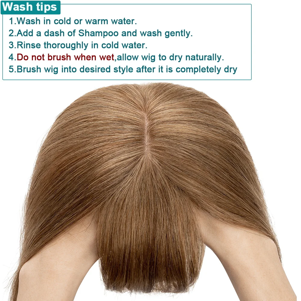SEGO 7x13CM Echthaar-Topper mit Pony für Frauen, Seidenbasis, natürliche Haarteile, Perücken für Haarausfall, Volumenabdeckung, graues Haar – Detail 6