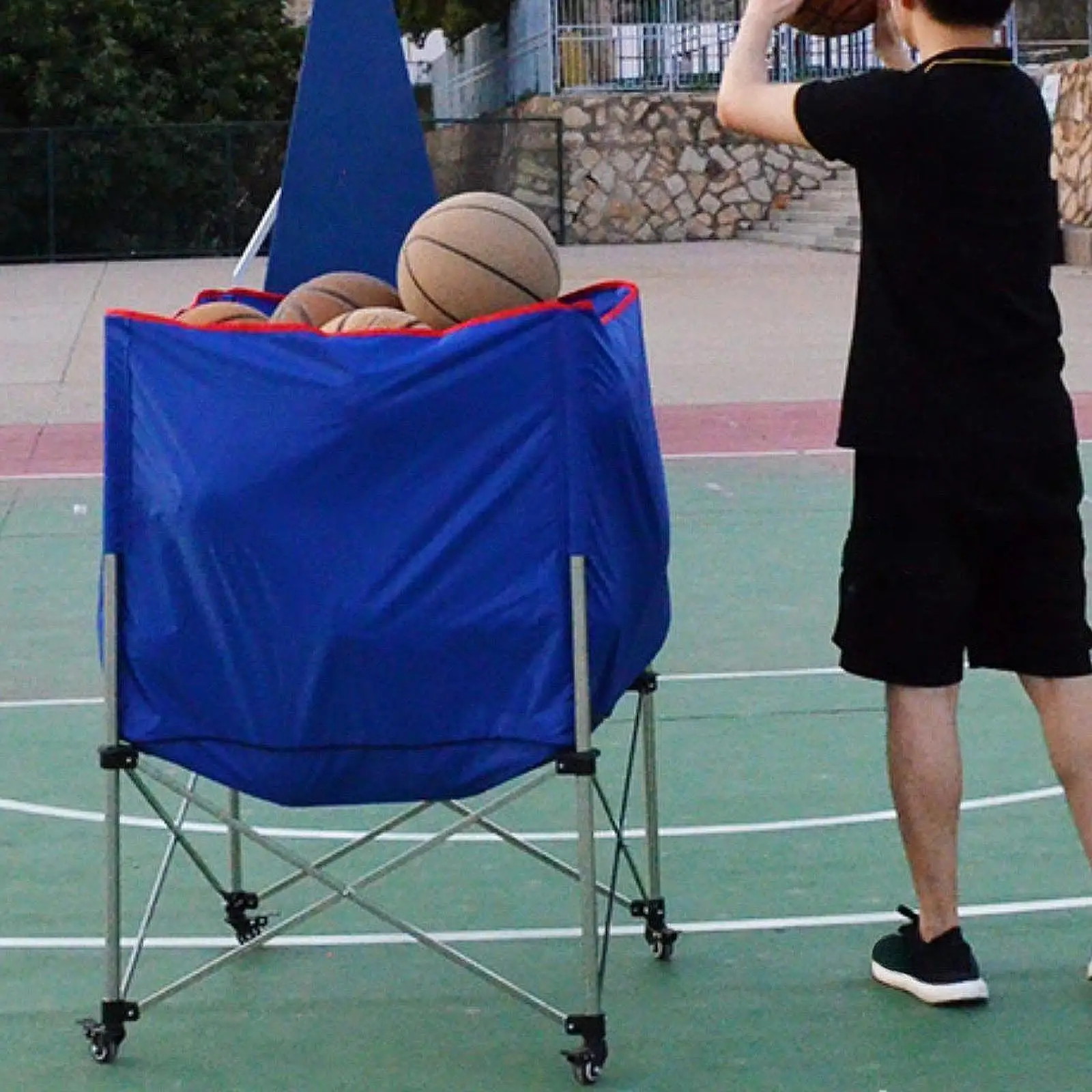 

Basketball Collecting Cart Softball Practice Balls Carrier Movable Trolley