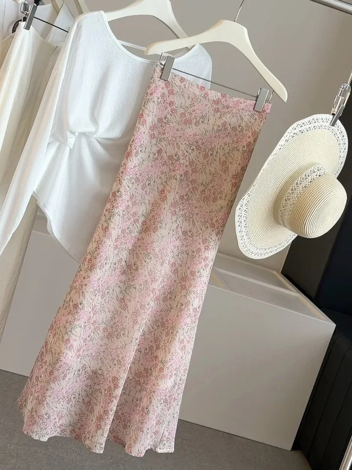 Women's Skirts Floral Print 2026 Summer Elegant Fashion A-line Slimming Casual High Waist  Bodycon Long Skirt