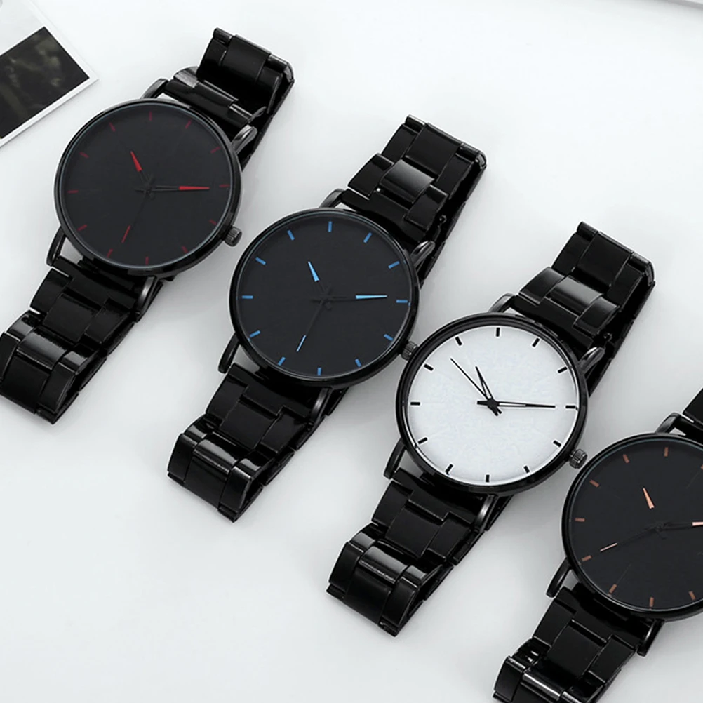 

Black Quartz Watch Steel Band Man Mens Ultra Thin Analog Wrist for Boy Simple Watches