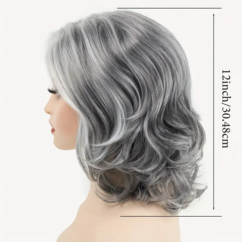 Gray Natural Fluffy Short Bob Synthetic Wig Soft and Mild Fiber High Temperature Silk Heat Resistant for Daily Use