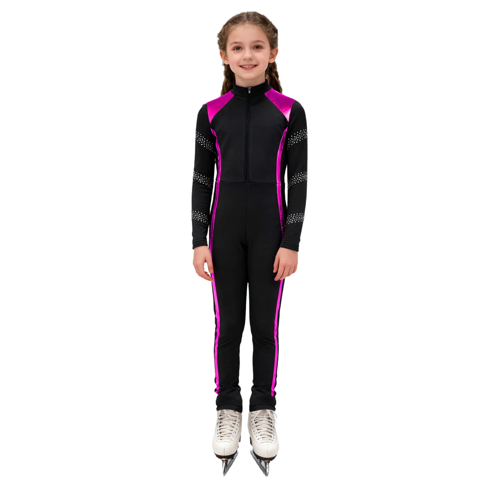 Teenager Mädchen Gymnastik Overall Eiskunstlauf Training Body Strass Langarm Reißverschluss Warme Ballett Trikots Sportswear