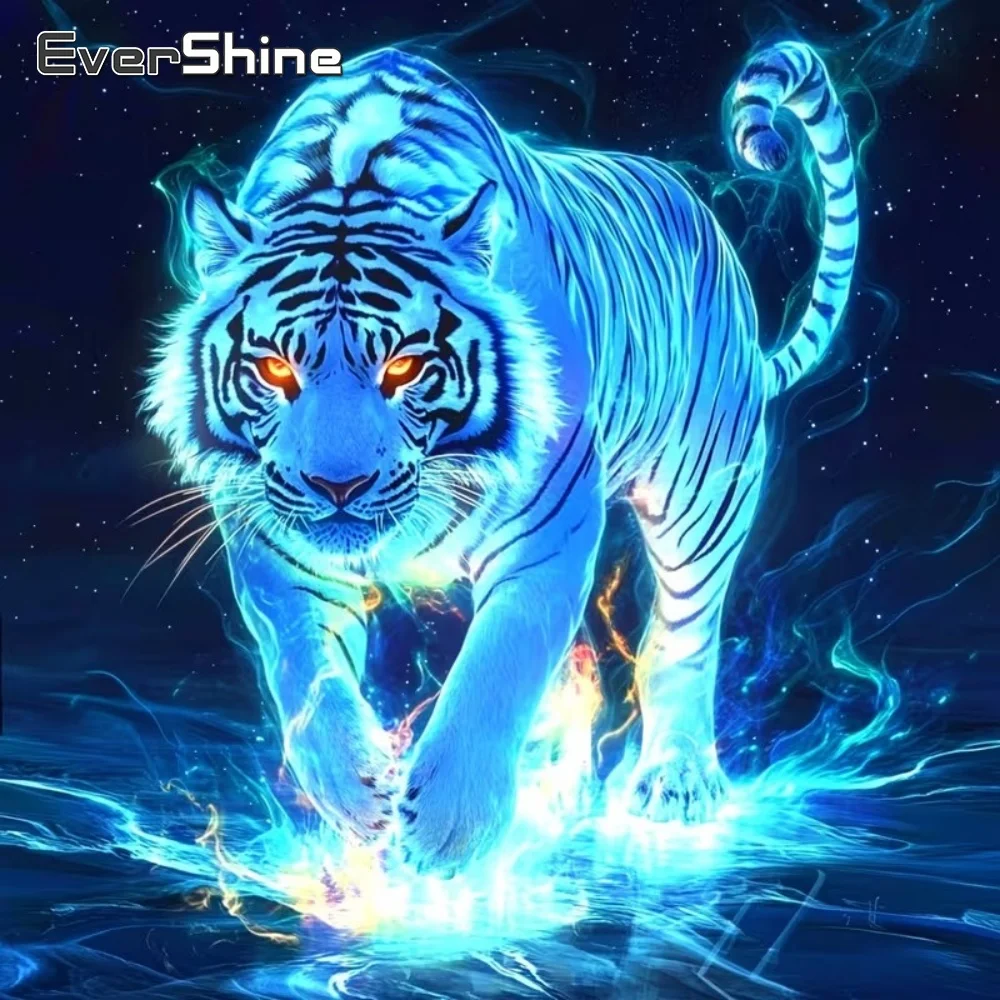 EverShine Vollquadratisches Rundes Diamant-Malerei-Set mit Tiger-Motiv, Strass-DIY-Mosaik, Neuerscheinung, Stickerei-Handarbeit