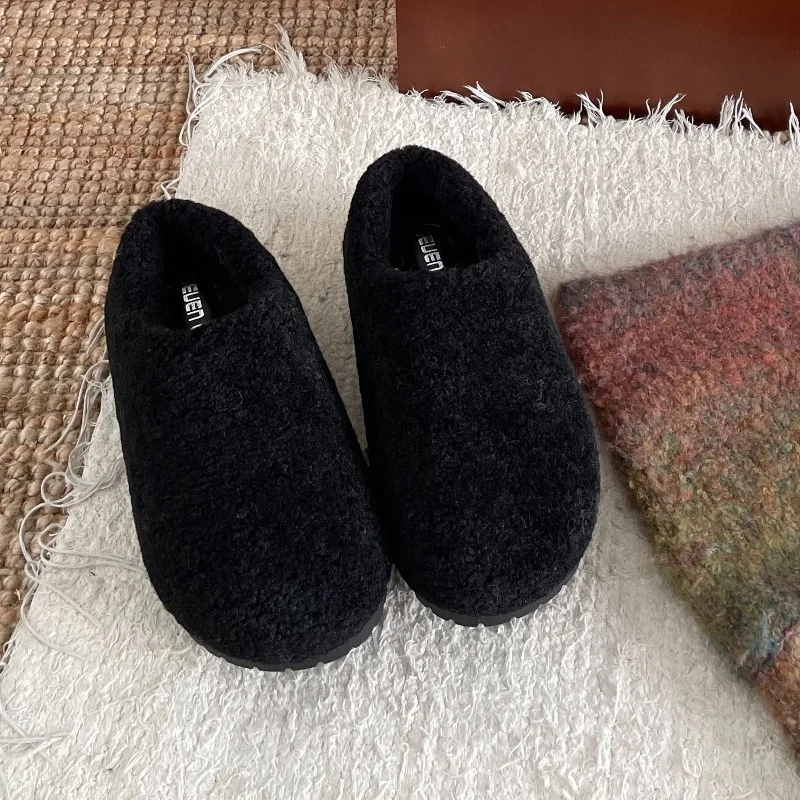 

Women's Thick Bottom Slip-On Snow Boots Autumn Winter Fashion Casual Style Fur Lined Half Slippers Rubber Outsole Warmth