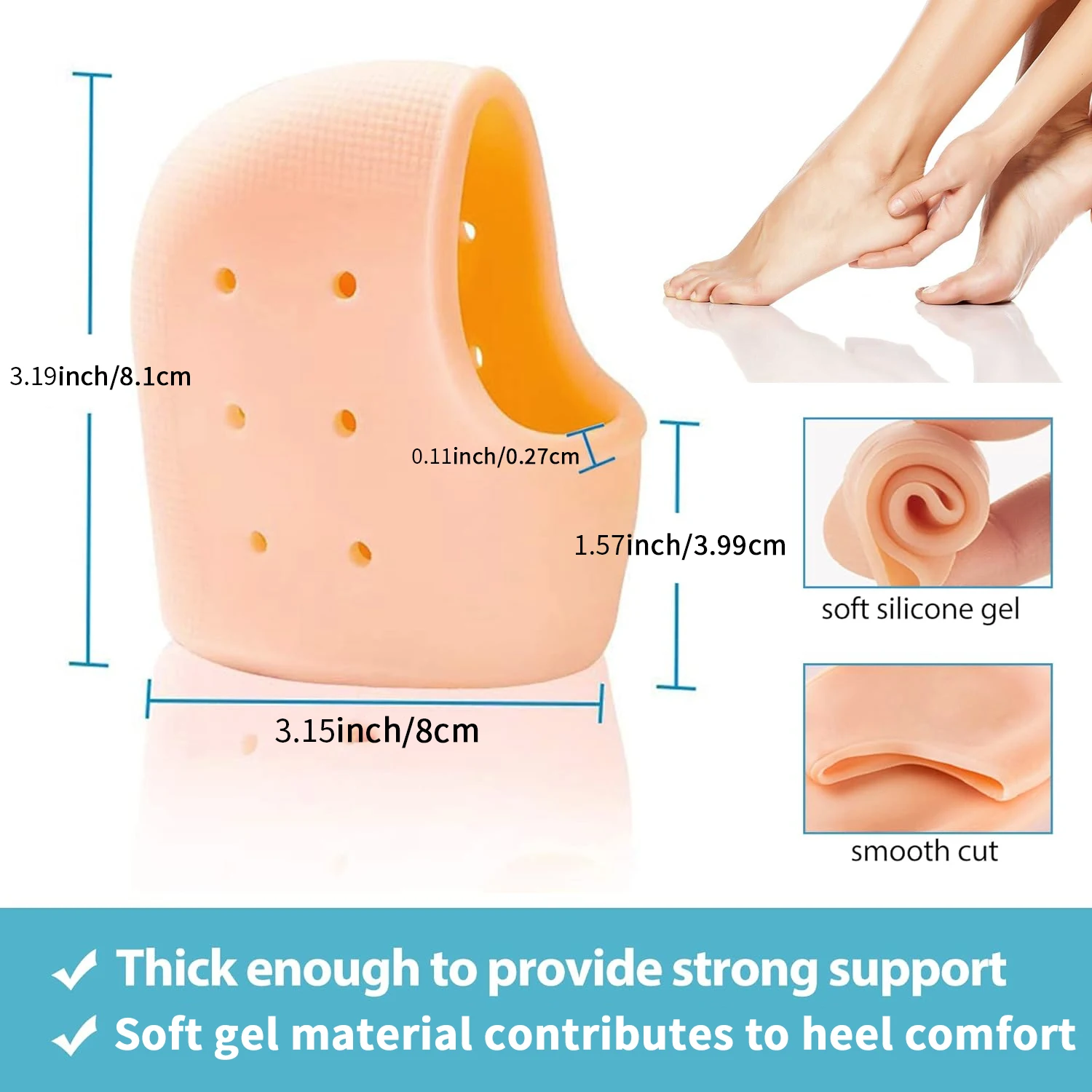 1Pair Gel Heel Cups for Men Women Soft Silicone Heel Cushion Pads Washable Reusable Heel Protectors for Walking Running