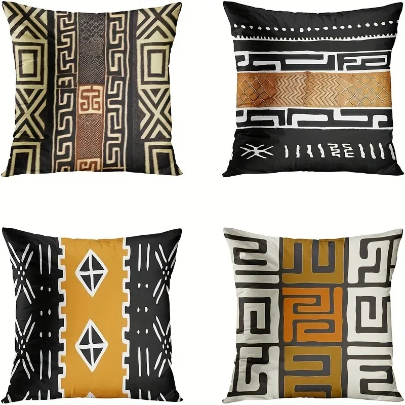 

4 шт. коричнево-белая наволочка с цветочным рисунком и геометрическим рисунком для спальни, гостиной, дивана, домашнего декора, полиэстеровая наволочка на молнии