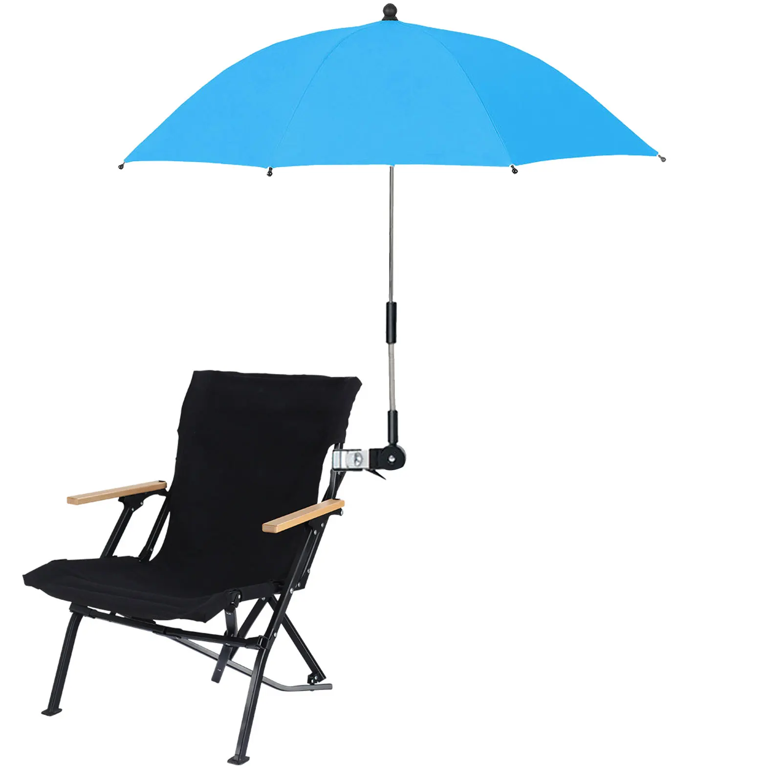 Draagbare buitenstoelparasol met universele klem 360° ° Volledig in hoek verstelbare waterdichte UV-blokkerende parasol geschikt voor strand, patio en camping