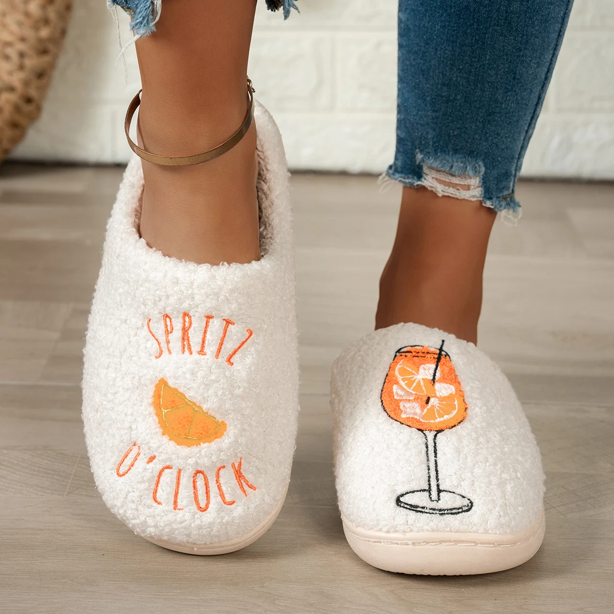 Embroidered Cup Pattern Winter Women's Slippers Indoor Fashion Boot Soft Exquisite Comfy Home Warm Casual Bedroom Plush Shoes