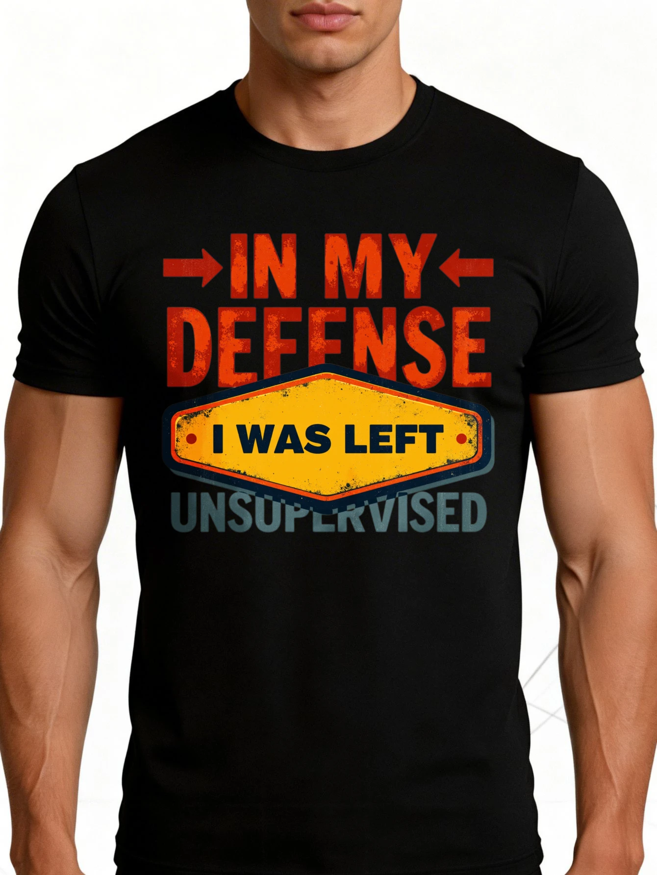 Casual Style Men's T-Shirt with Bold Text and Warning Sign Design, Featuring the Slogan 