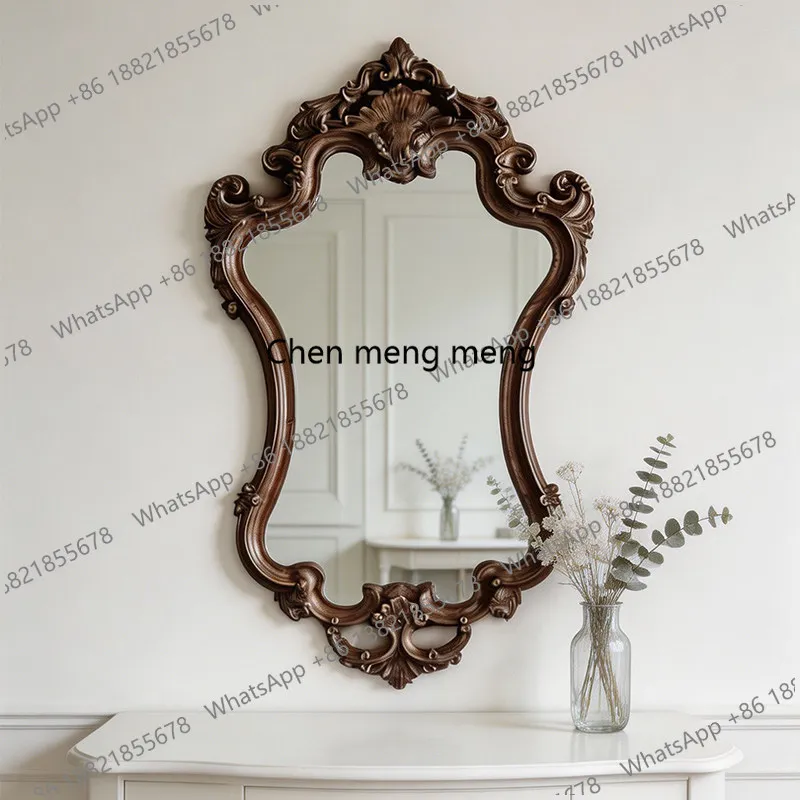 

French retro carved makeup mirror Rococo court style wall hanging mirror porch decorative mirror