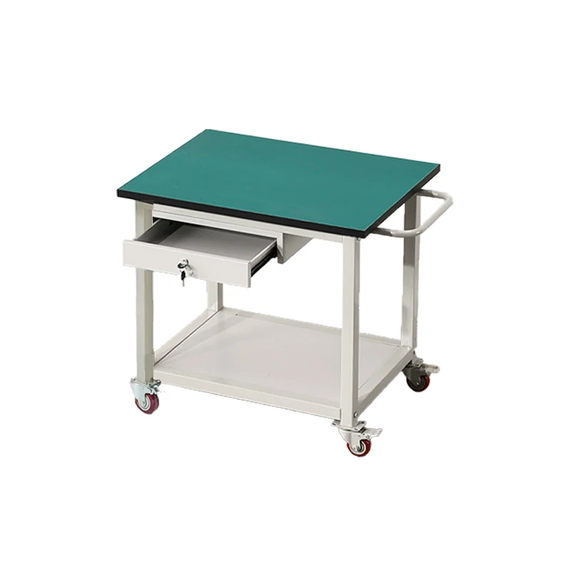 

Anti-static workbench with wheel removable hand push repair table double layer with drawer tool table