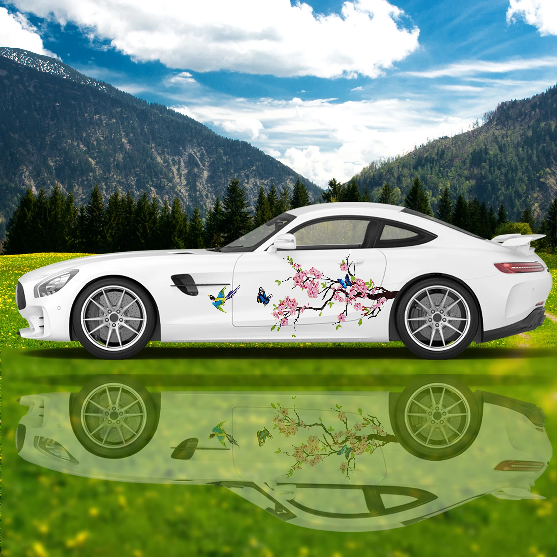 Custom Flower Bird Image Wrap Sticker Decorative Car Decal Racing Car Graphic Decal Full Body Vinyl Wrap Modern Design Vector