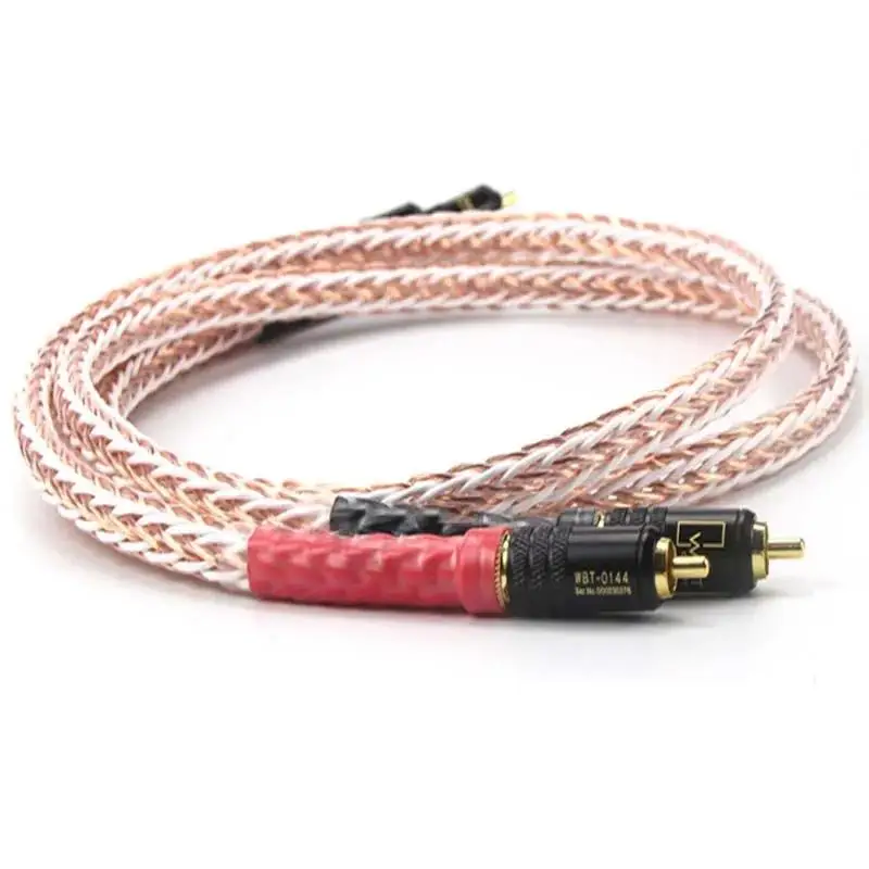 

Pair Hi-End RCA Interconnect Cable 8TC 7N OCC Pure copper HiFi RCA Audio Cable Male to Male Gold-Plated plug