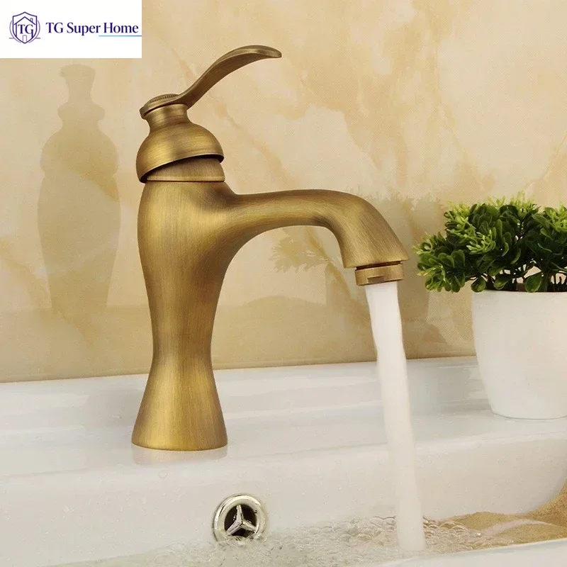 Brass Vintage Faucet Bathroom Cabinet Single Hole Sink Counter Basin Splash Faucet Hot and Cold Water