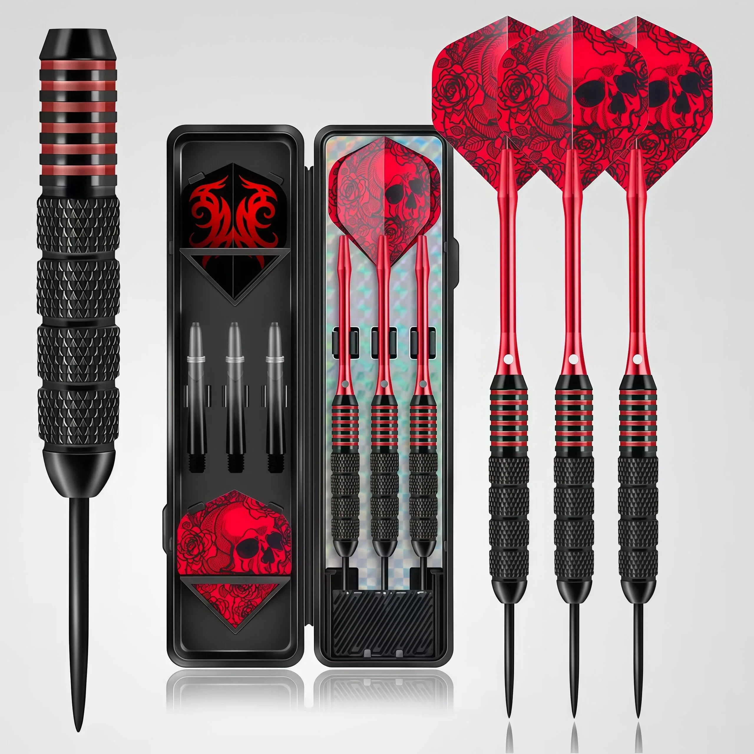 22g Iron Professional Dart Set Red Cool Series Darts with Spare Dart Flights, Dart Shafts, and Storage Box