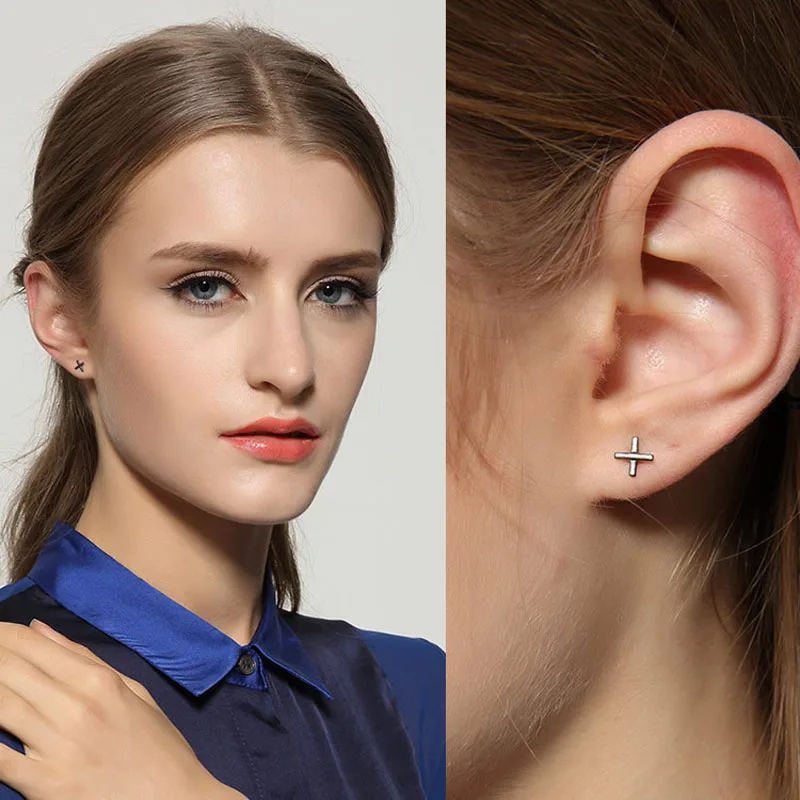 

Retro Oxidized Black Cross Stud Earrings Antique Solid 925 Sterling Silver Punk Hip Hop Jewelry Gift For Women Men