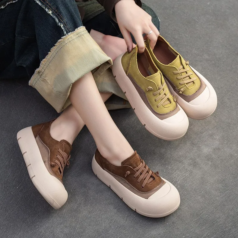 GKTINOO Women Casual Shoes Fashion Breathable Genuine Leather Shoes Sneakers Lace Up Women Flat Shoes Female Footwear