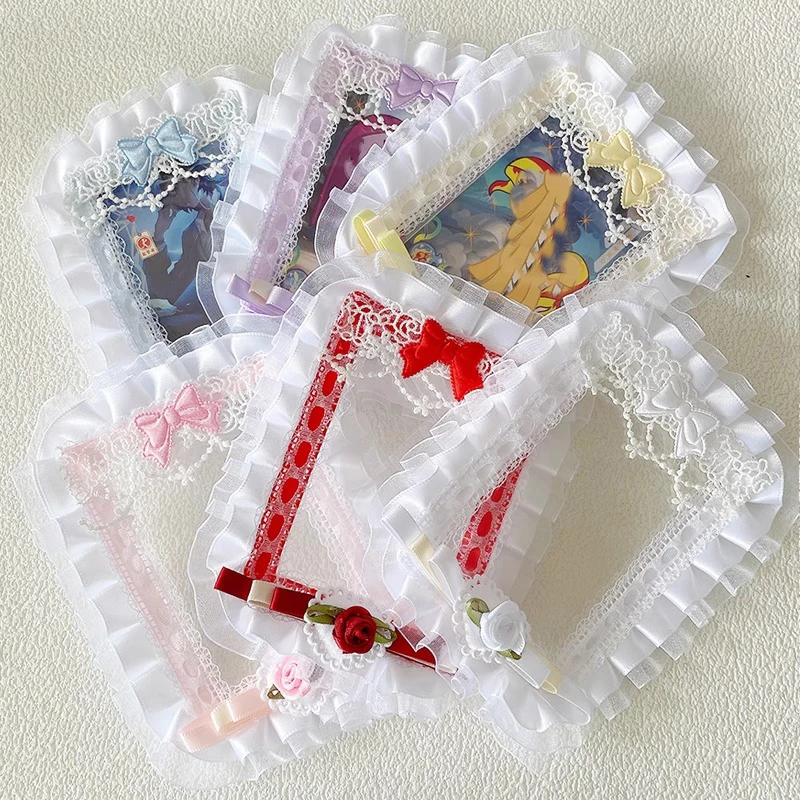 Ruffled Lace Rose Bow Card Display Holder Lolita 3inch Kpop Fan Card Decorative Border Macaron Color Series Polaroid Photo Frame Anime Guka Idol Collection Ita Bag Ita Board Decorative Ornament Photocard Topper