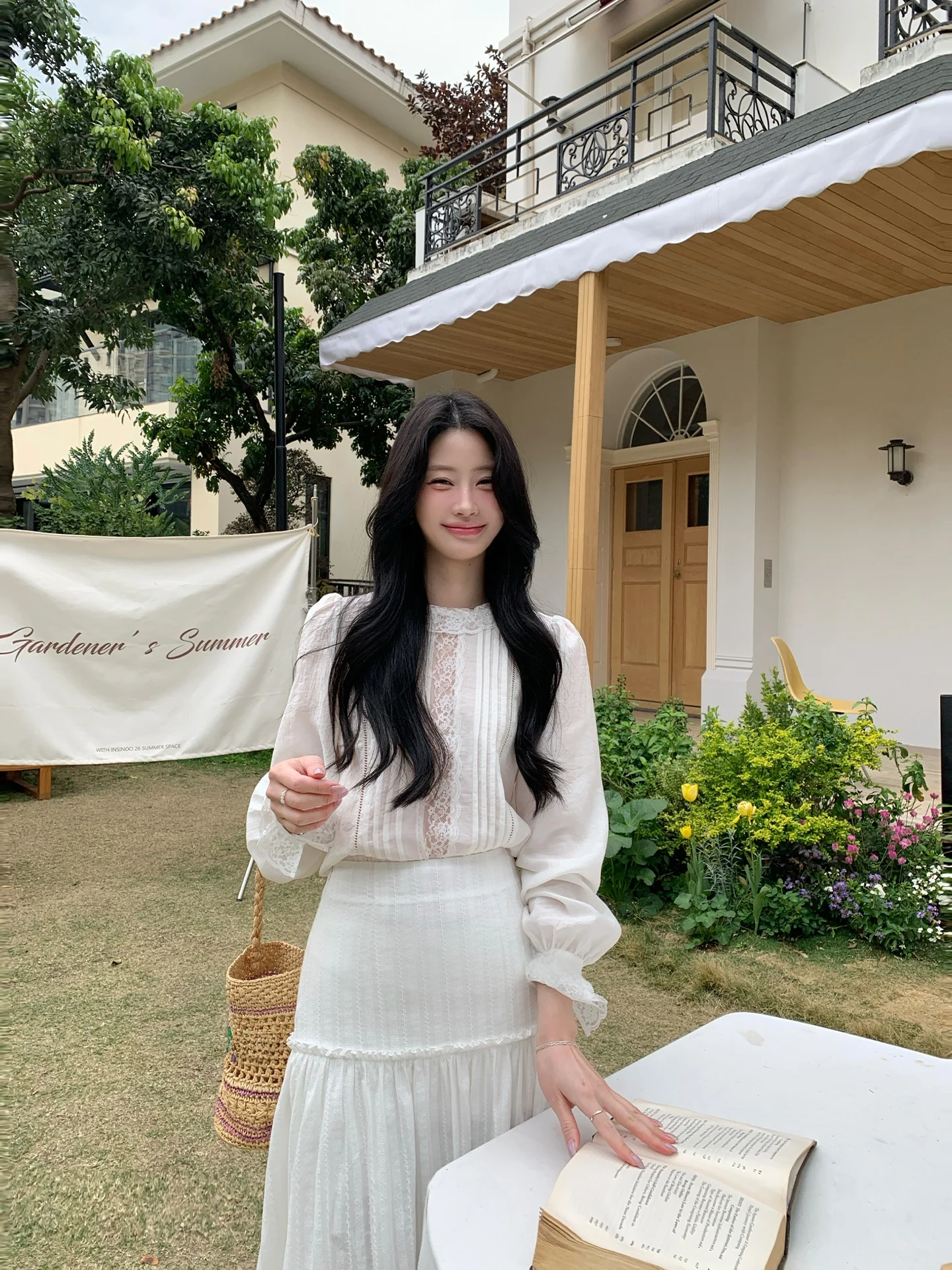 

JeJuna Fried Chicken Sister Clear Moonlight Korean Style Gentle Lace Splicing Shirt Texture Flower Half Skirt Women's Fa...