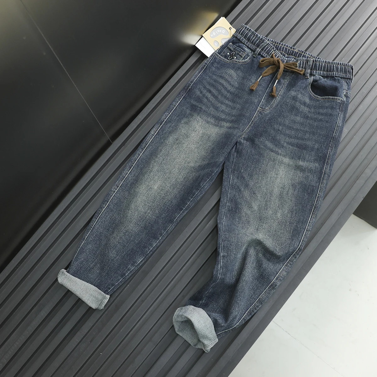 

Винтажные мужские джинсы прямого кроя с эластичным поясом, из смесовой хлопковой ткани, в городском стиле