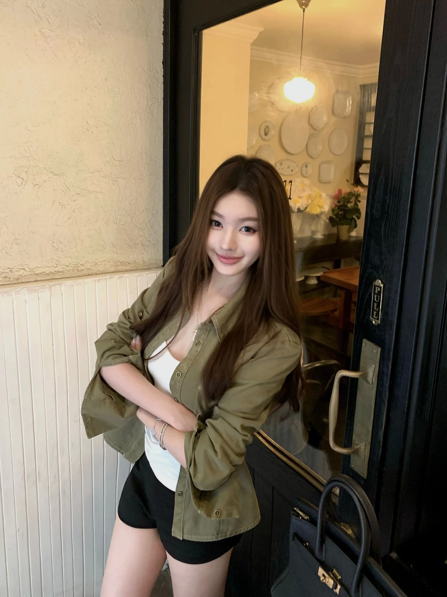 

Chien Vintage Distred Denim irt Women's Slim Fit Cotton Long Sve Collar Coat Autumn Initial Old Money oulder Waist