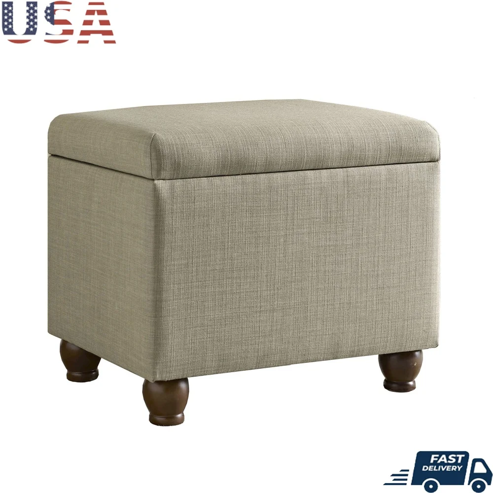 

Square Upholstered Ottoman with Hidden Storage and Sturdy Bun Feet Living Room Coffee Table Extra Seating