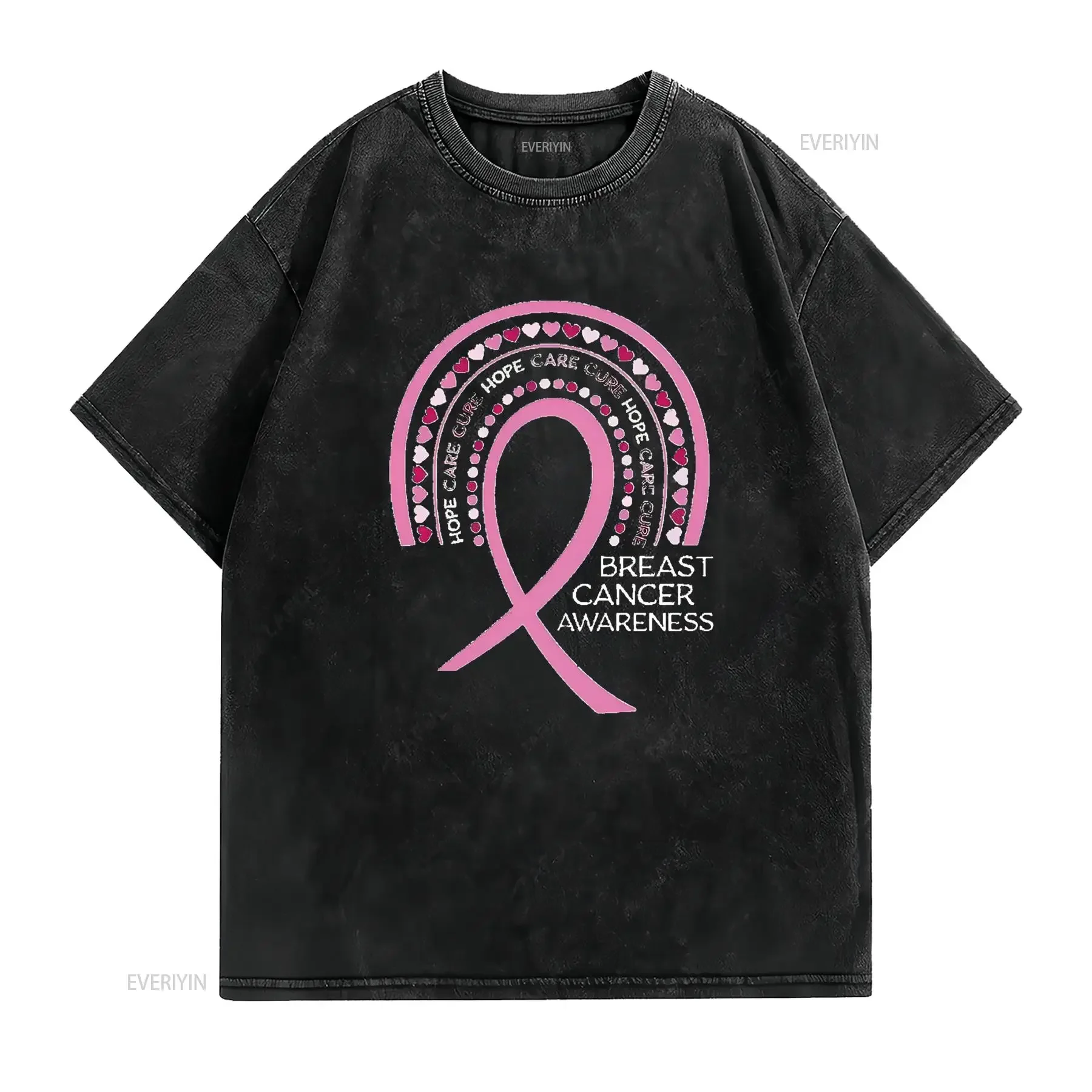 Breast Cancer Awareness Rainbow Ribbon With Women s Plus Size T Shirt Black 2X Large vintage Washed Stylish streetwear