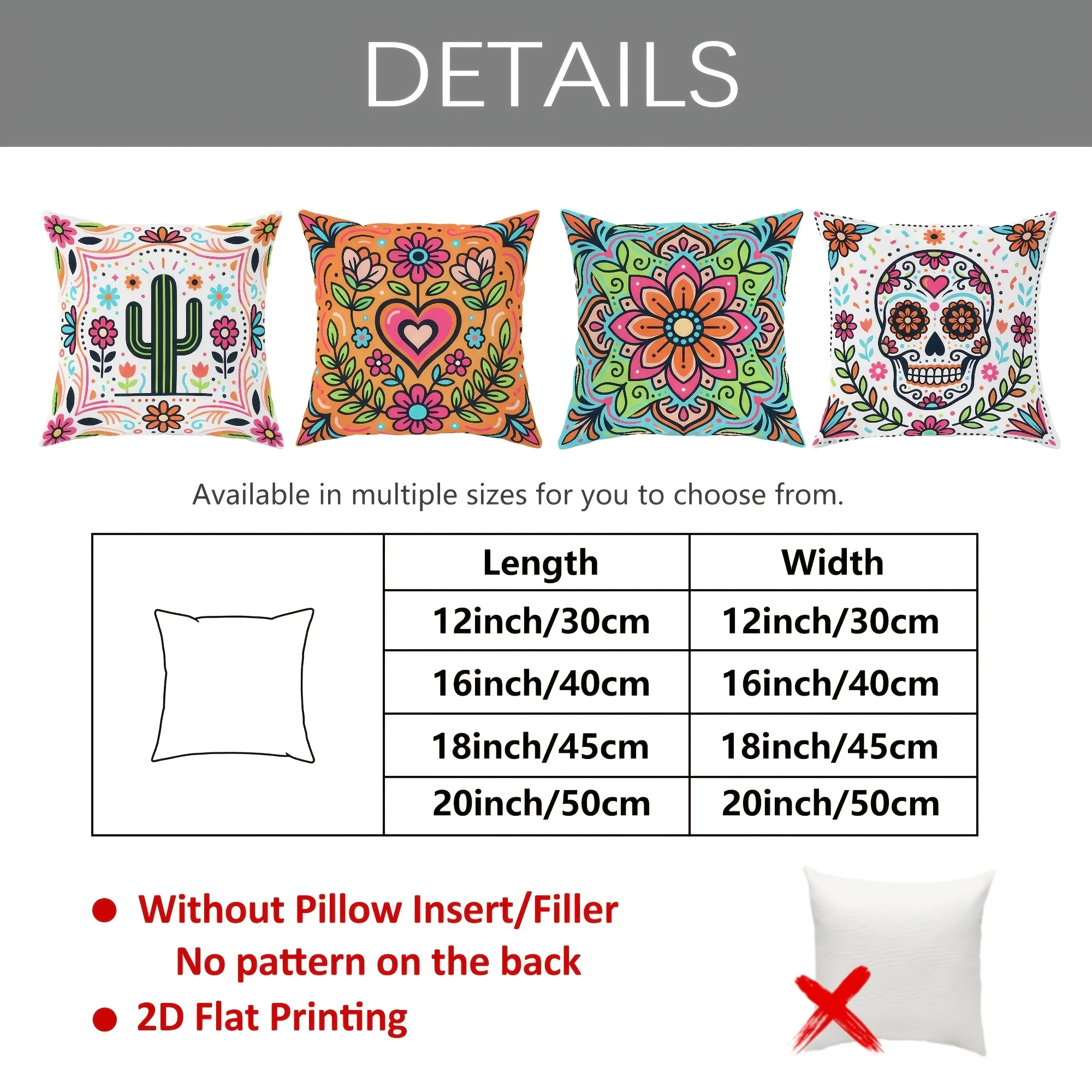 Boho Floral Pillow Cover Set 4pcs Throw Cushion Case Cactus Skull Day of Dead Bohemian Print 40x40cm Home Decor