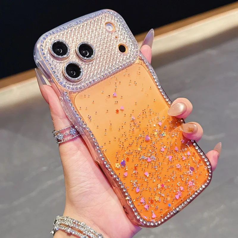 Diamond Glitter Silicone Clear Phone Case For iPhone 15 16 13 14 17 Pro Max Air Wave Texture Gradient Shockproof Bumper Cover