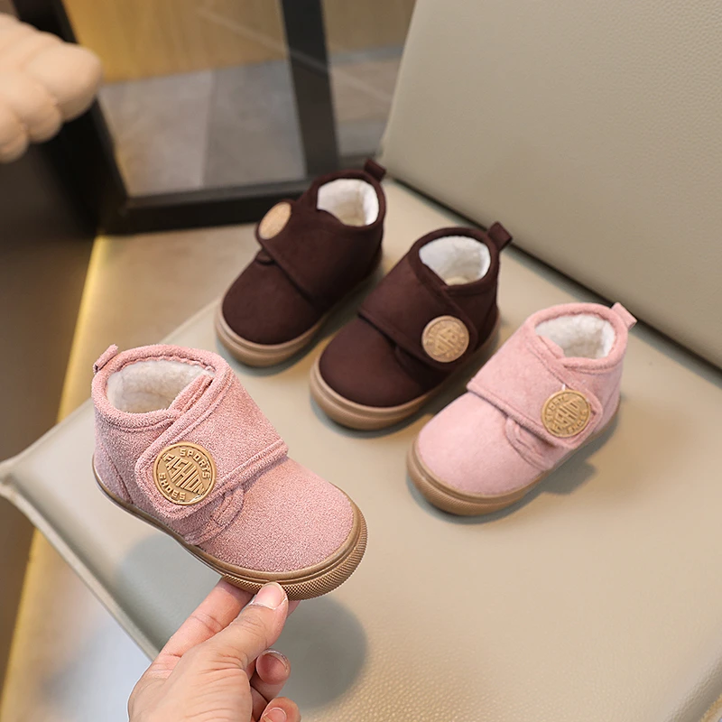

2025 New Children's Winter Snow Boots Faux Suede Warm Plush Cotton Shoes Boys Fashion Anti-slip Rubber Sole Girls Ankle Boots