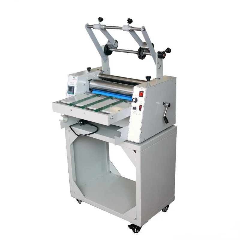 v For Hot and Cold Steel Roller Single &Dual Laminating Machine with Anti-crimp Trimmer Belt Feed Laminating Machine
