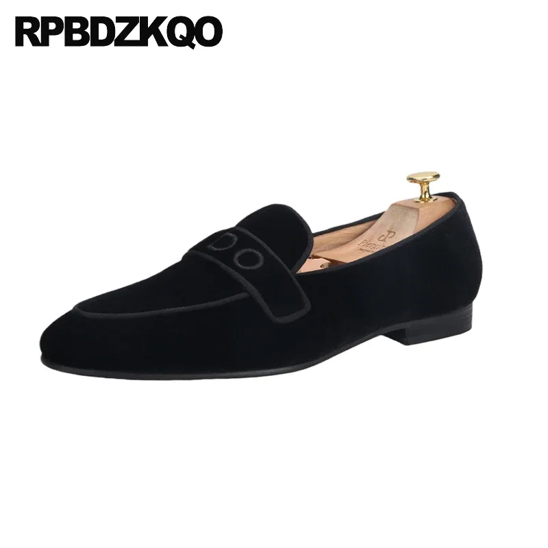 

Round Toe Wide Fit 46 Shoes Men Large Size Velvet 47 Embroided Flats Letter Handmade Slip On Breathable Smoking Slippers Loafers