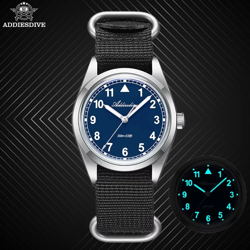 

ADDIESDIVE NEW Men's Watch K1 Mineral Glass Dress AD2079 relógios masculino Military VH31 Quartz Watches Nylon 100M Waterproof