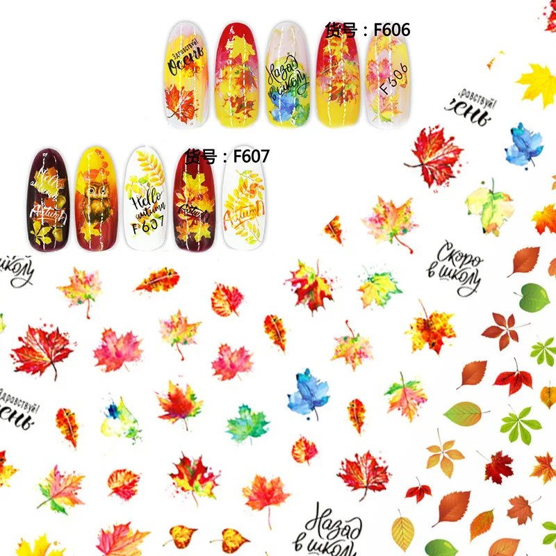 1pcs Gold Yellow Maple Leaf Nail Art Stickers Fall Leaves Water Decals Sliders Foil Autumn Design For Nail Manicure