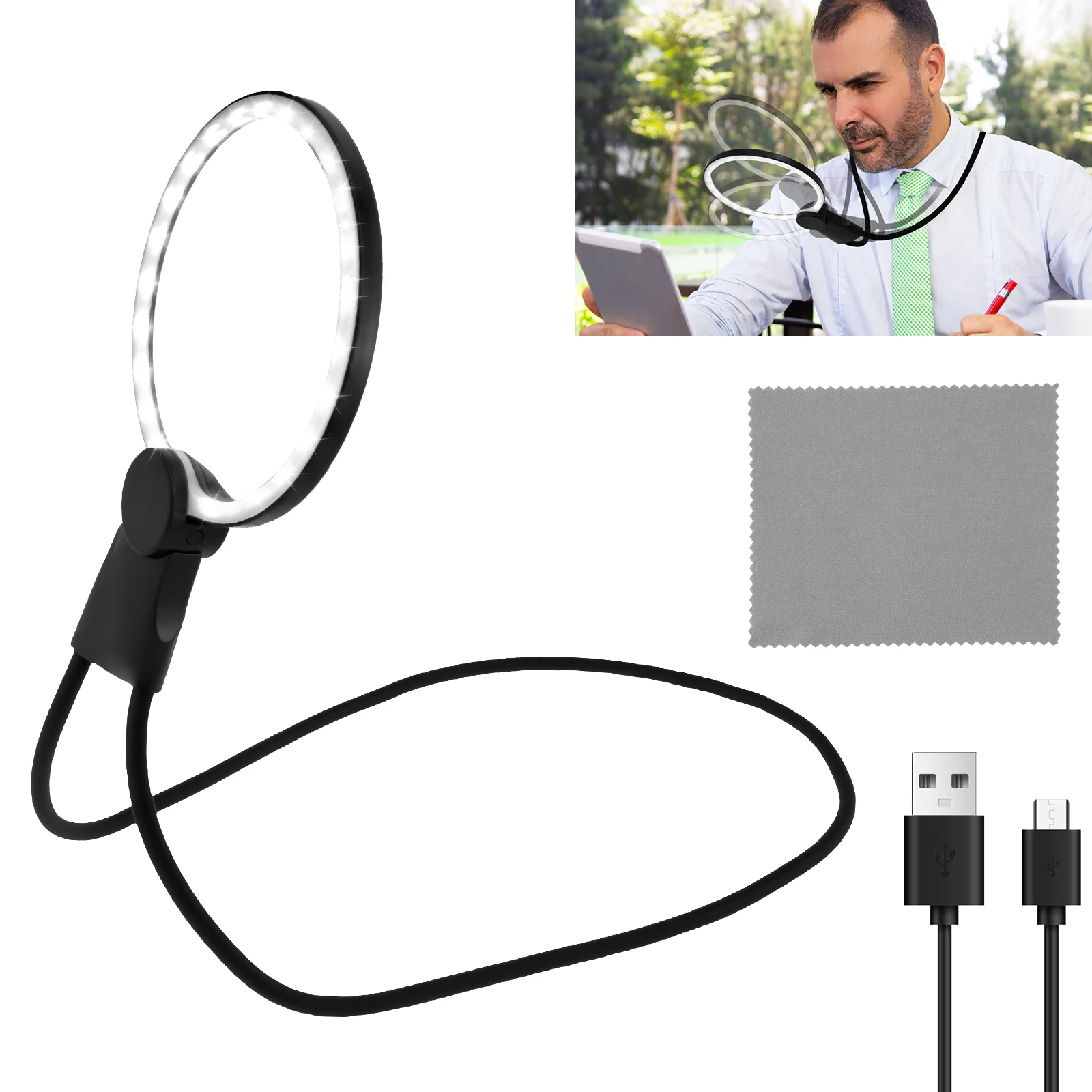 5X Magnifying Glass Hands Free Dimmable Neck Wear Magnifier with 24 Ultra Bright LED Light USB Rechargeable LED Magnifying Glass